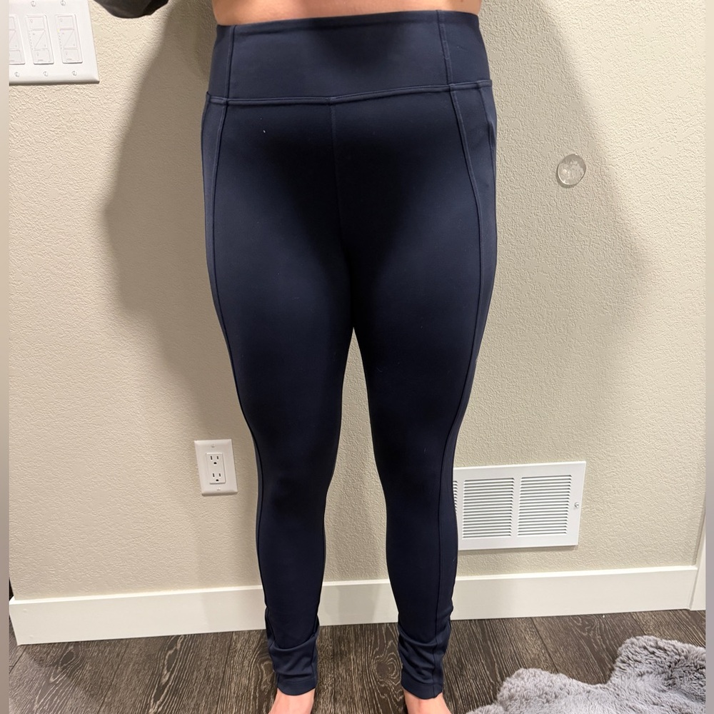 Athleta Navy Performance Leggings with Branded Waistband